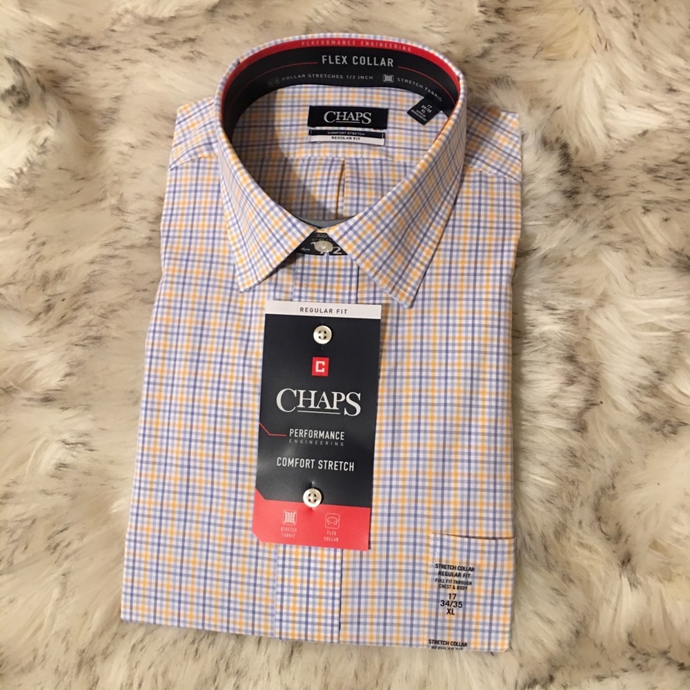 CHAPS Shirt Long Sleeve 17 34/35 XL  Blue Peach